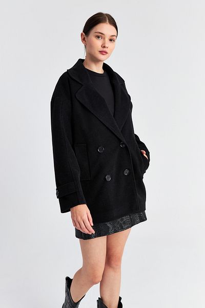 Ecrou Γυναικείο Μαύρο Oversize Κοντό Παλτό Κασιού