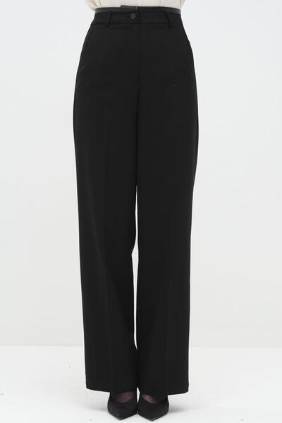 Tuğba Kemeri Deri Garnili Pantolon - Siyah