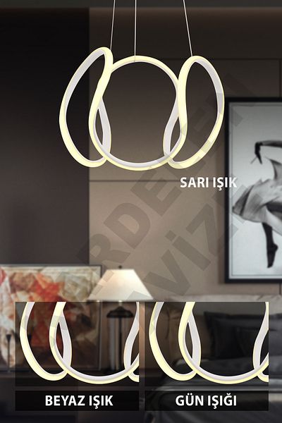 KARDELEN AYDINLATMA AVİZE Kardelen 3-Color White Drop Pendant Lamp Modern Led Chandelier