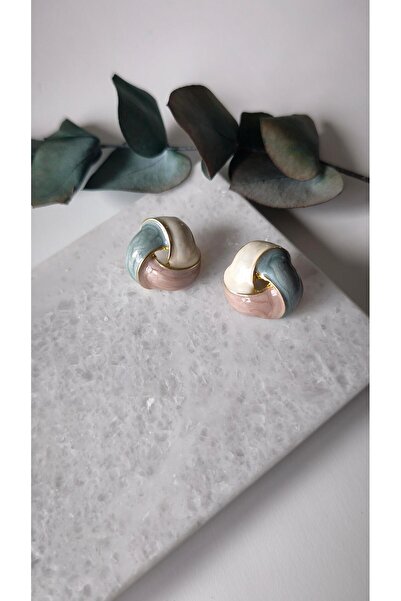 VOBEEYKU أقراط نموذجية بأزرار ملونة بحافة ذهبية