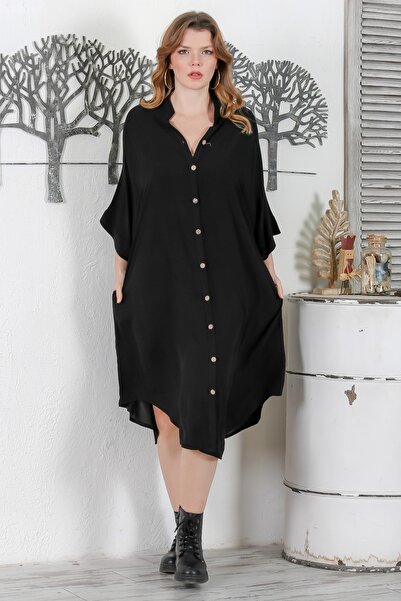 Chiccy Φόρεμα Judge Collar Black Oversize - 3/4 μανίκι με κρυφή τσέπη, Casual 121 87