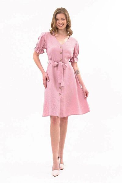 apsen Women's Tie Detailed Buttoned New Season V-Neck Dress 4366/100