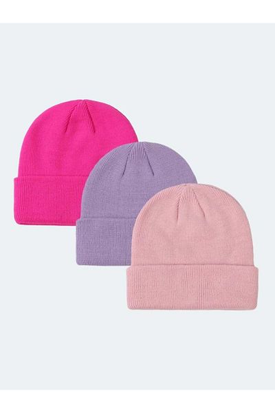 Eke Tekstil Unisex Fuchsia, lilac, pink 3-Piece Beret Set