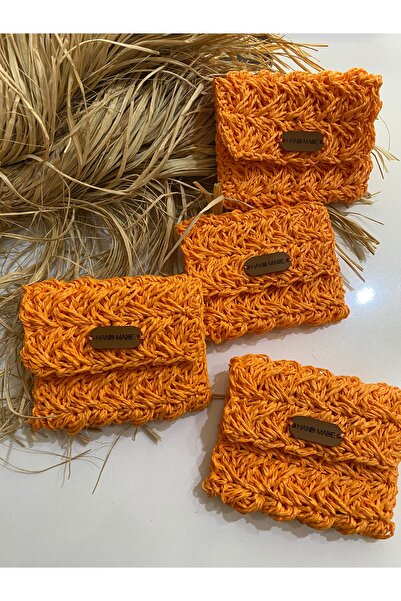 El Örgüsü Kağıt İp Turuncu Minik Cüzdan (9cm-11cm)