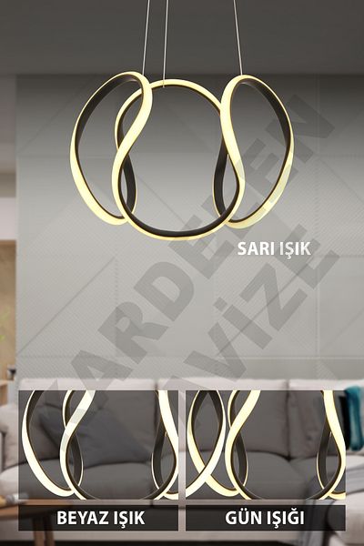KARDELEN AYDINLATMA AVİZE Kardelen 3-Color Black Drop Pendant Lamp Modern Led Chandelier