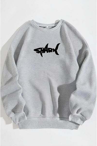 GYES Shark Printed Sweatshirt Wide Fit Ribbed Crew Neck