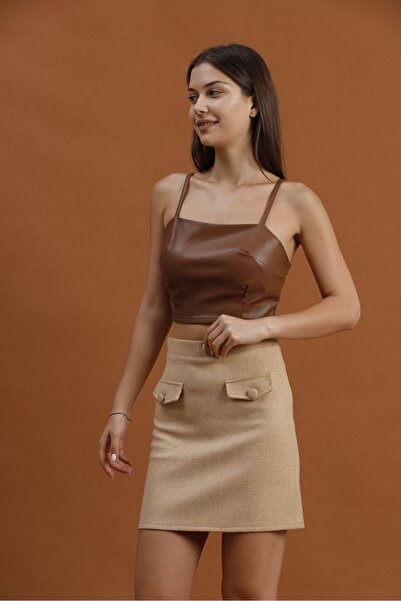 Caddebostan Moda Women's High Waist Pocketed Mini Skirt Skuba Fabric Stylish ...