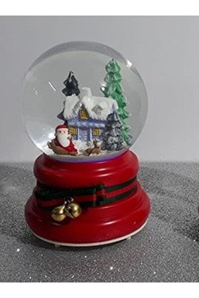 ARD Işıklı Noel Baba Ev Dekoratif Cam Kar Küresi Müzik Kutusu Orta Boy