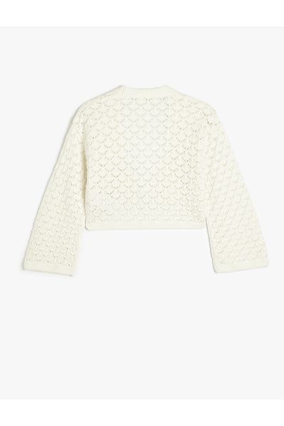 Koton Front Tie Long Sleeve Openwork Crop Cardigan