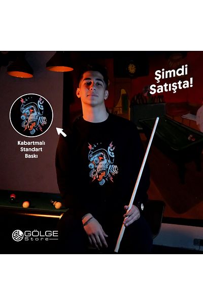 Gölge Store Biker Skull Design - Hanorac cu glugă Slimfit semi-embosat pentru bărbați și femei