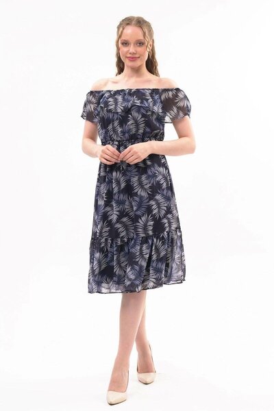 Apsen Collection Apsen Women's Patterned Madonna Collar Midi Chiffon Dress 44...