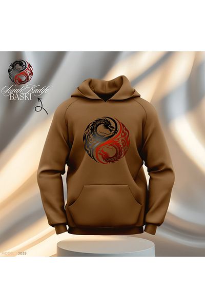 Gölge Store Yin Yang Dragon Velvet Εκτυπωμένο Προσαρμοσμένο Σχέδιο |   Ανδρικό γυναικείο φούτερ με κουκούλα Slimfit