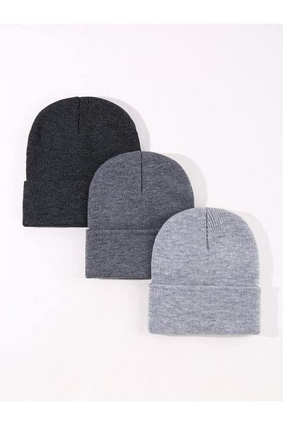 Eke Tekstil Unisex skládaný 3dílný baretový set antracit, šedá, světle šedá
