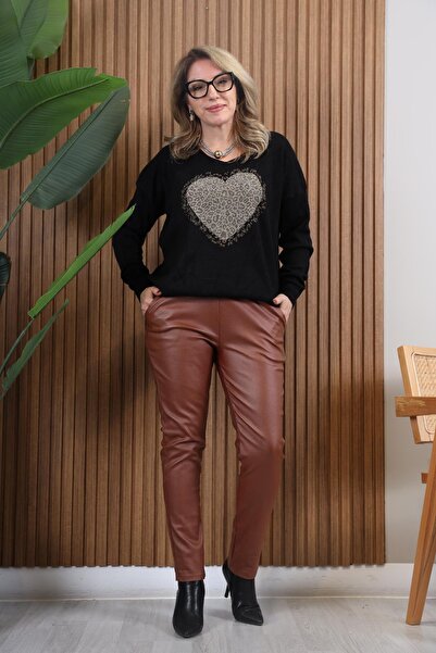 MİSLİNA BUTİK İthal Açık Kahve Renk Deri Pantolon