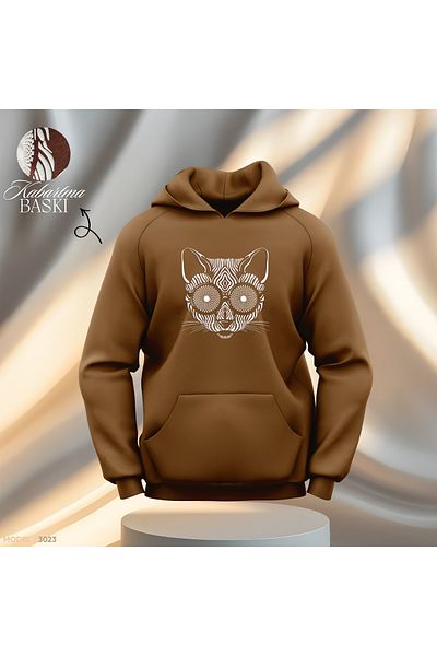 Gölge Store Мъжки и женски суитшърт - релефен с котка, с качулка