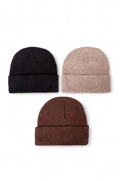 Eke Tekstil Unisex Folded Black, white, gray 3-Piece Beret Set