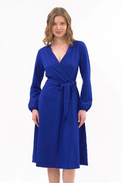 Genel Markalar Kadın Bağlama Detaylı Kruvaze Yaka Midi Boy Elbise 4338/110