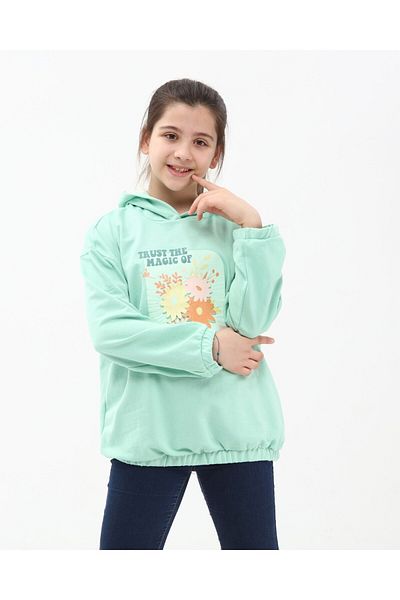 Kübra Tekstil Hanorac pentru fete cu glugă cu imprimeu floral - 647