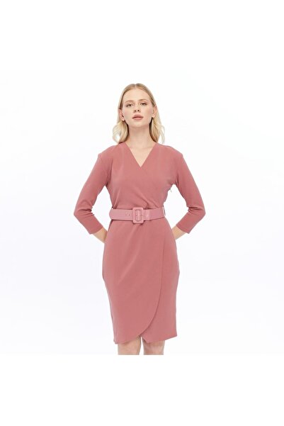 Apsen Collection Apsen Kadın Krep Gülkurusu Kruvaze Kemerli Midi Anvelop Elbi...