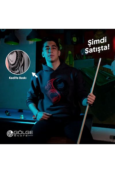 Gölge Store Yin Yang Dragon Velvet Εκτυπωμένο Προσαρμοσμένο Σχέδιο |   Ανδρικό γυναικείο φούτερ με κουκούλα Slimfit
