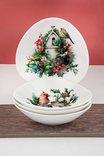 Bursa Porselen Dekor Birdhouse 4 parça porselen kase