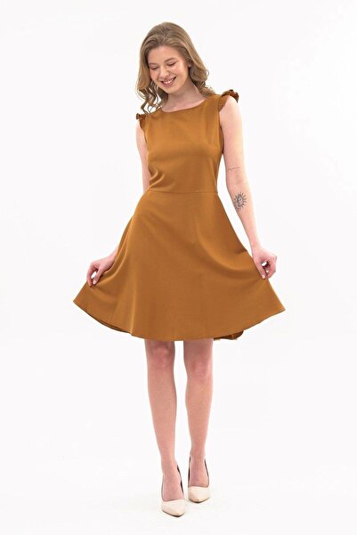 Apsen Collection Apsen Kadın Renk Taba Omuz Detaylı Midi Boy Elbise 4321-95
