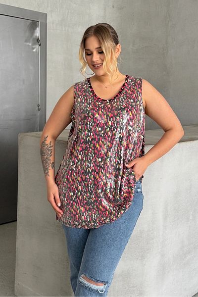 Stil Diva Maieu supradimensionat cu decolteu în V cu paiete - 302386