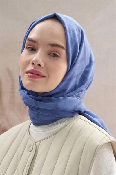 carell Vence Double Sided Silk Shawl - Geometric Pattern, Indigo