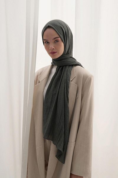 carell Khaki Colored Organic Wrinkled Shawl
