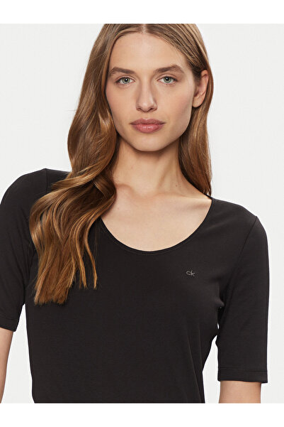 Calvin Klein Kadın Yuvarlak Yaka Kısa Kollu Slim Fit Siyah Body K20K208050-BEH