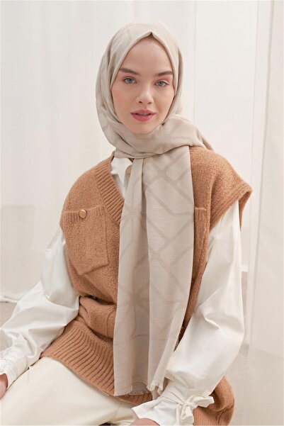 carell Vence Çift Taraflı Geometrik Desen İpek Şal Taş