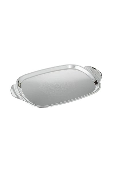 Dania Classic Oval Metal Silver Decorated Tray Set 3 Pieces