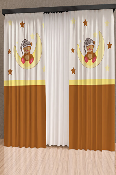 PRINTOPIA لطيف الدب يجلس على القمر منقوشة نسيج العسل الستار الخلفية