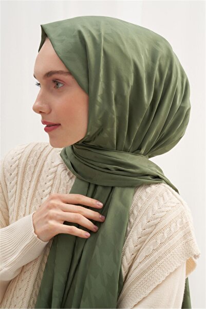 carell Forest Green Crowbar Patterned Cotton Silk Shawl