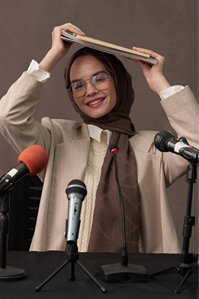 carell Vence Çift Taraflı Geometrik Desen İpek Şal Soft Kahve