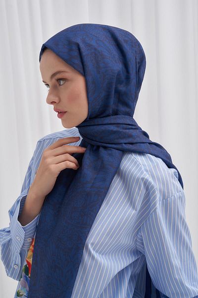 carell Βαμβακερό σάλι Nilla Navy Blue - Μοντέλο Elegance