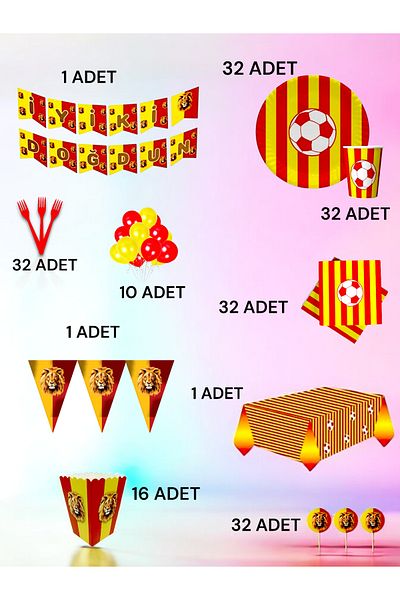 VibeHome Ultra-Luxury Set for 32 Person Red Yellow Themed - Birthday Party and Fun Events