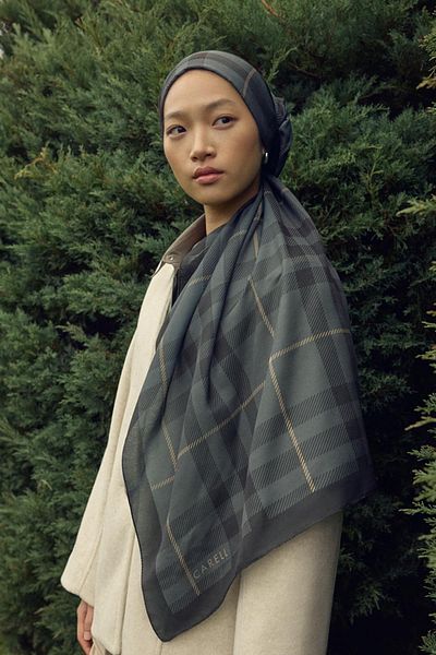 carell Echo Cotton Shawl - Cuadros Soft Green