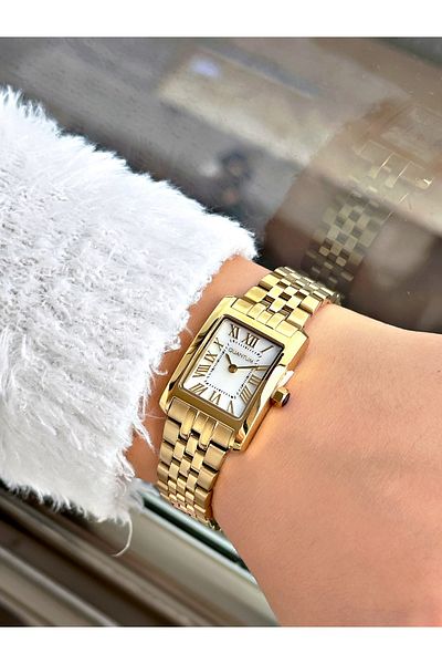 Quantum Special Design Cornered Dial Silver-Gold Color Steel Band Women's Wristwatch 1137.120