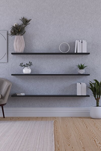 yankı-byeg 100 Cm 3lü Mat Siyah Mdf Uçan Duvar Rafı Gizli Bağlantı Kitaplık
