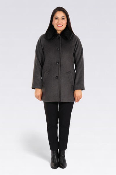 TOLGA SARAÇOĞLU 60045 Anthracite Collar Fur Reglan Sleeve Coat