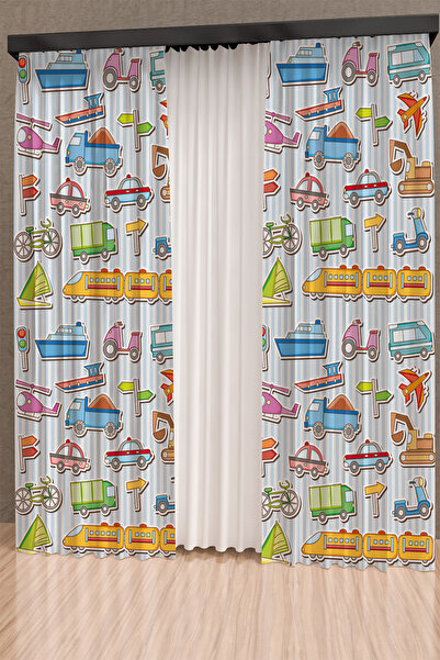 PRINTOPIA Colorful Vehicles Patterned Honeycomb Fabric Background Curtain