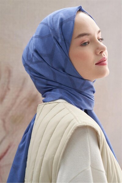 carell Vence Double Sided Silk Shawl - Geometric Pattern, Indigo