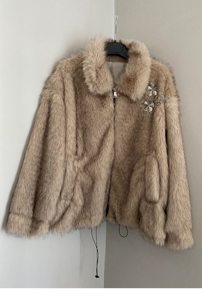 AYASOFYA OTANTIK Kadın Italyan Bej Düz Desen Broş Detaylı Cepli Fermuar Kapam...