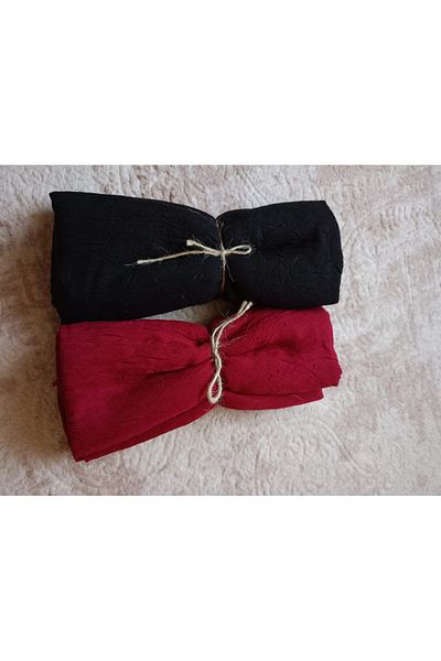 KVSHOME 2-Piece Bamboo Kraş Shawl (Black-Claret Red)