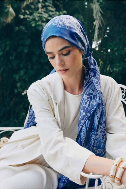 carell Night İndigo Comfy İpek Şal
