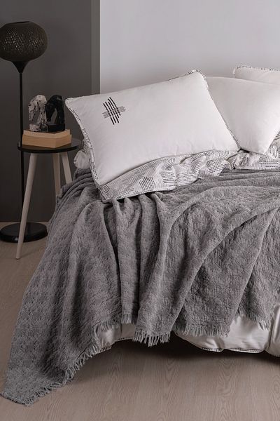 Unica Lina Piqued Duvet Cover Set Gray - 7 Pieces