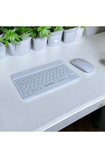Osqar Raynox Bluetooth Kablosuz Klavye Mouse Set Sessiz Click Sarj Edilebilir Set Beyaz Renk