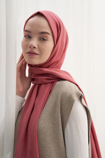carell Monogram Jacquard Ιταλικό μεταξωτό σάλι Coral