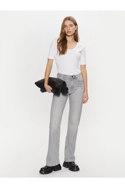 Calvin Klein Kadın Yuvarlak Yaka Kısa Kollu Slim Fit Beyaz Body K20K208050-YAF